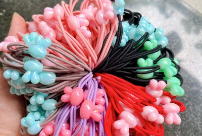 Dây buộc tóc tai thỏ pastel tráng gương (100 chiếc)